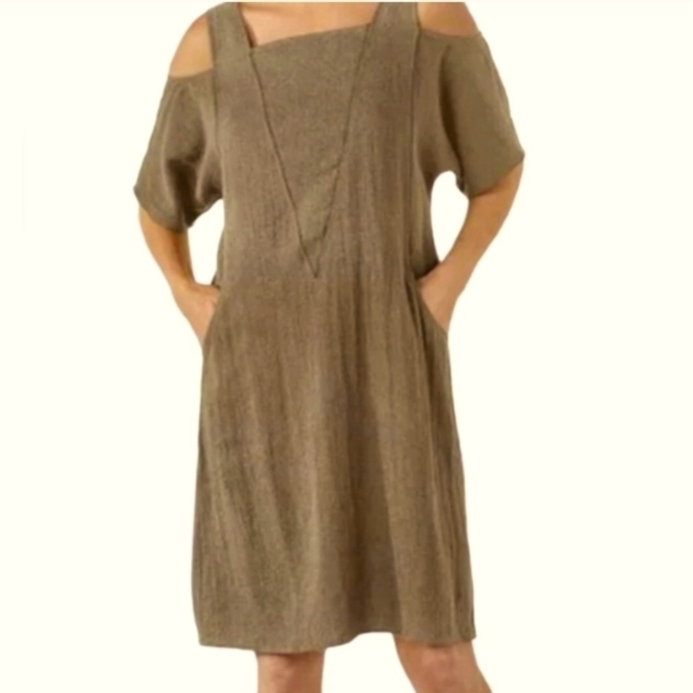 SOFT SURROUNDINGS Linen Blend Emelia Dress, Rustic Boho, Size Medium